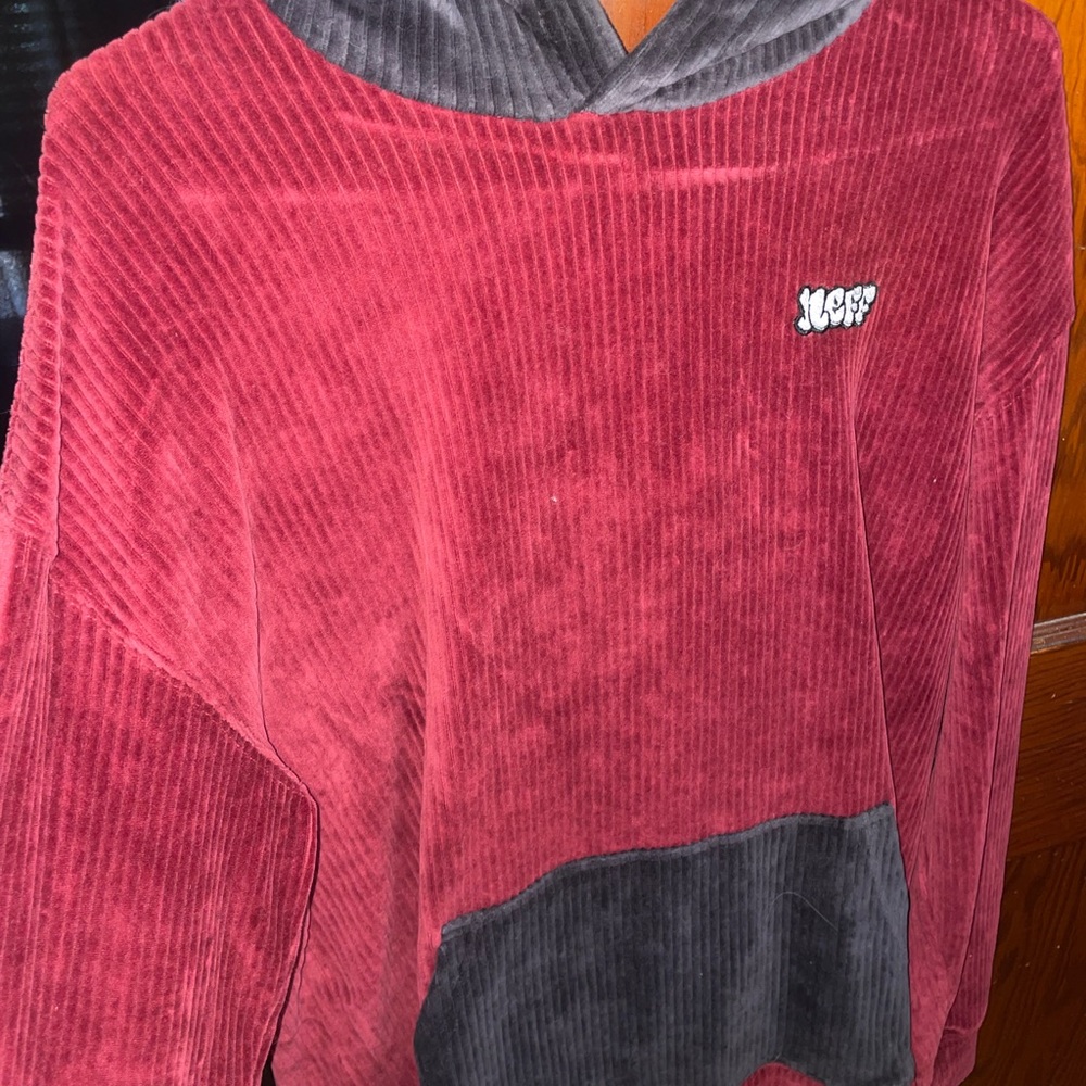 Neff Burgundy and Charcoal Corduroy Hoodie